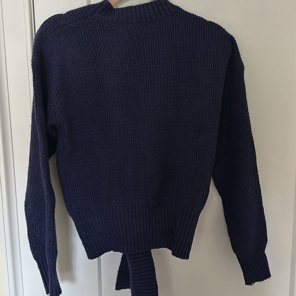 NWT NAVY blue sweater with tie detail! - Picture 3 of 3